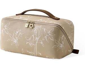 EACHY Large Capacity Patterned Travel Makeup Bag with Divider and TPUBru sh Bag